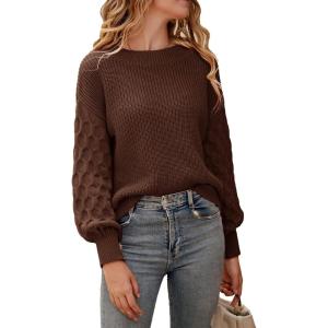 imagePRETTYGARDEN Womens Fall 2026 Pullover Sweater Casual Long Sleeve Loose Chunky Knit Tops Blouse Winter Fashion ClothingCoffee