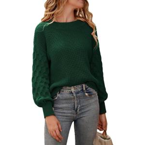 imagePRETTYGARDEN Womens Fall 2026 Pullover Sweater Casual Long Sleeve Loose Chunky Knit Tops Blouse Winter Fashion ClothingDark Green