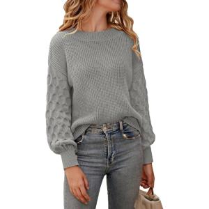 imagePRETTYGARDEN Womens Fall 2026 Pullover Sweater Casual Long Sleeve Loose Chunky Knit Tops Blouse Winter Fashion ClothingGrey