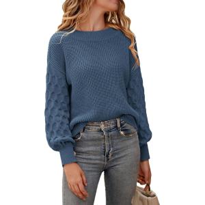 imagePRETTYGARDEN Womens Fall 2026 Pullover Sweater Casual Long Sleeve Loose Chunky Knit Tops Blouse Winter Fashion ClothingGrey Blue