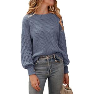 imagePRETTYGARDEN Womens Fall 2026 Pullover Sweater Casual Long Sleeve Loose Chunky Knit Tops Blouse Winter Fashion ClothingHaze Blue