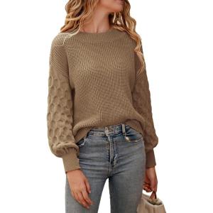 imagePRETTYGARDEN Womens Fall 2026 Pullover Sweater Casual Long Sleeve Loose Chunky Knit Tops Blouse Winter Fashion ClothingKhaki