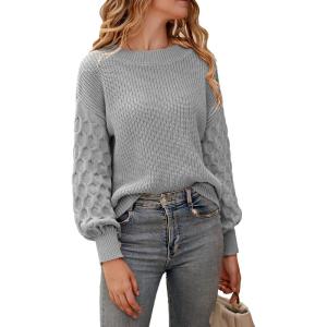 imagePRETTYGARDEN Womens Fall 2026 Pullover Sweater Casual Long Sleeve Loose Chunky Knit Tops Blouse Winter Fashion ClothingLight Grey