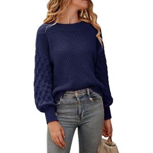 imagePRETTYGARDEN Womens Fall 2026 Pullover Sweater Casual Long Sleeve Loose Chunky Knit Tops Blouse Winter Fashion ClothingNavy