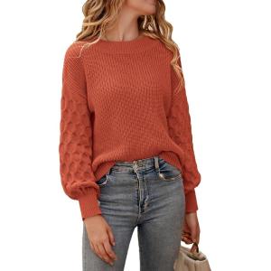 imagePRETTYGARDEN Womens Fall 2026 Pullover Sweater Casual Long Sleeve Loose Chunky Knit Tops Blouse Winter Fashion ClothingOrange