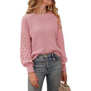 imagePRETTYGARDEN Womens Fall 2026 Pullover Sweater Casual Long Sleeve Loose Chunky Knit Tops Blouse Winter Fashion ClothingPink