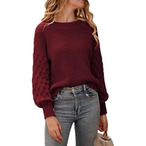 imagePRETTYGARDEN Womens Fall 2026 Pullover Sweater Casual Long Sleeve Loose Chunky Knit Tops Blouse Winter Fashion ClothingRed