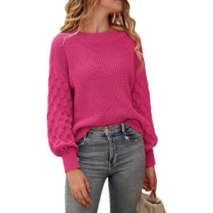 imagePRETTYGARDEN Womens Fall 2026 Pullover Sweater Casual Long Sleeve Loose Chunky Knit Tops Blouse Winter Fashion ClothingRose Red