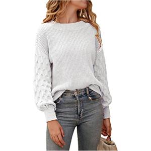 imagePRETTYGARDEN Womens Fall 2026 Pullover Sweater Casual Long Sleeve Loose Chunky Knit Tops Blouse Winter Fashion ClothingWhite