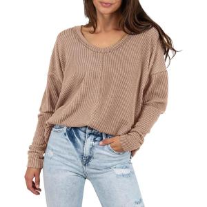 imagePRETTYGARDEN Womens Long Sleeve Tops 2024 Fall Trendy Cute V Neck Shirts Casual Loose Knit Ribbed Tunic Blouses