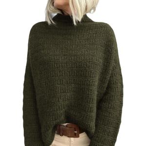 imagePRETTYGARDEN Womens Mock Neck Oversized Sweaters 2026 Long Sleeve Pullover Fall Sweater Knit Jumper Tops Winter ClothingArmy Green