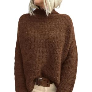 imagePRETTYGARDEN Womens Mock Neck Oversized Sweaters 2026 Long Sleeve Pullover Fall Sweater Knit Jumper Tops Winter ClothingBrown