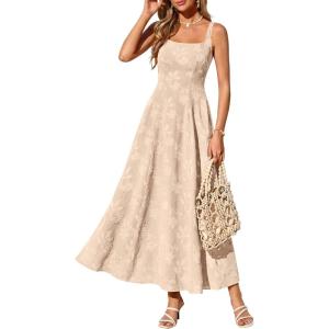 imagePRETTYGARDEN Womens Summer Dresses 2026 Casual Sleeveless Square Neck Formal Wedding Guest Beach Vacation Boho Maxi DressApricot