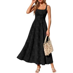 imagePRETTYGARDEN Womens Summer Dresses 2026 Casual Sleeveless Square Neck Formal Wedding Guest Beach Vacation Boho Maxi DressBlack