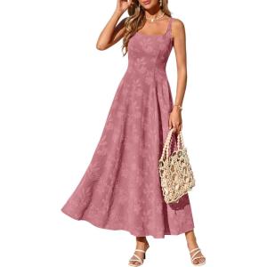 imagePRETTYGARDEN Womens Summer Dresses 2026 Casual Sleeveless Square Neck Formal Wedding Guest Beach Vacation Boho Maxi DressDusty Pink