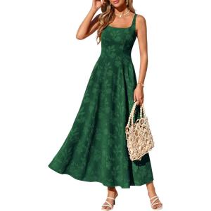imagePRETTYGARDEN Womens Summer Dresses 2026 Casual Sleeveless Square Neck Formal Wedding Guest Beach Vacation Boho Maxi DressGreen