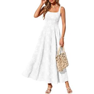 imagePRETTYGARDEN Womens Summer Dresses 2026 Casual Sleeveless Square Neck Formal Wedding Guest Beach Vacation Boho Maxi DressWhite