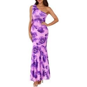 imagePRETTYGARDEN Womens Summer One Shoulder Maxi Dress 2026 Floral Sleeveless Bodycon Mesh Long Beach Vacation Sun DressesPurple Flower