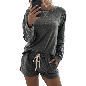 imagePRETTYGARDEN Womens Tie Dye Printed Pajamas Set Casual Long Sleeve Tops with Lounge Shorts Two Piece Sleepwear