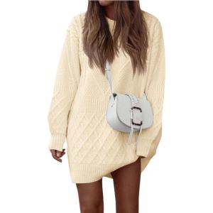 imagePRETTYGARDEN Womens Winter Long Sleeve Short Sweater Dress Chunky Ribbed Knit Tunic Pullover Oversized Fall Sweaters ApricotMedium