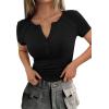 imagePRETTYGARDEN Henley Shirts for Women 2026 Summer Short Sleeve Tops V Neck Basic Tees Fitted Ribbed Button Up Work ShirtsBlack