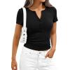 imagePRETTYGARDEN Henley Shirts for Women 2026 Summer Short Sleeve Tops V Neck Basic Tees Fitted Ribbed Button Up Work ShirtsBlack