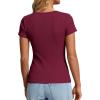 imagePRETTYGARDEN Henley Shirts for Women 2026 Summer Short Sleeve Tops V Neck Basic Tees Fitted Ribbed Button Up Work ShirtsBurgundy