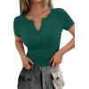 imagePRETTYGARDEN Henley Shirts for Women 2026 Summer Short Sleeve Tops V Neck Basic Tees Fitted Ribbed Button Up Work ShirtsDark Green