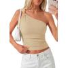 imagePRETTYGARDEN One Shoulder Going Out Tops for Women Trendy 2026 Summer Y2K Clothes Sleeveless Fitted Spring Fashion ShirtsApricot
