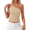 imagePRETTYGARDEN One Shoulder Going Out Tops for Women Trendy 2026 Summer Y2K Clothes Sleeveless Fitted Spring Fashion ShirtsApricot