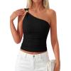 imagePRETTYGARDEN One Shoulder Going Out Tops for Women Trendy 2026 Summer Y2K Clothes Sleeveless Fitted Spring Fashion ShirtsBlack