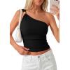 imagePRETTYGARDEN One Shoulder Going Out Tops for Women Trendy 2026 Summer Y2K Clothes Sleeveless Fitted Spring Fashion ShirtsBlack
