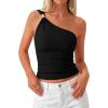 imagePRETTYGARDEN One Shoulder Going Out Tops for Women Trendy 2026 Summer Y2K Clothes Sleeveless Fitted Spring Fashion ShirtsBlack