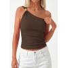 imagePRETTYGARDEN One Shoulder Going Out Tops for Women Trendy 2026 Summer Y2K Clothes Sleeveless Fitted Spring Fashion ShirtsBrown