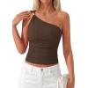 imagePRETTYGARDEN One Shoulder Going Out Tops for Women Trendy 2026 Summer Y2K Clothes Sleeveless Fitted Spring Fashion ShirtsBrown