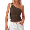 imagePRETTYGARDEN One Shoulder Going Out Tops for Women Trendy 2026 Summer Y2K Clothes Sleeveless Fitted Spring Fashion ShirtsBrown