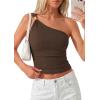 imagePRETTYGARDEN One Shoulder Going Out Tops for Women Trendy 2026 Summer Y2K Clothes Sleeveless Fitted Spring Fashion ShirtsBrown