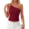 imagePRETTYGARDEN One Shoulder Going Out Tops for Women Trendy 2026 Summer Y2K Clothes Sleeveless Fitted Spring Fashion ShirtsBurgundy