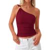 imagePRETTYGARDEN One Shoulder Going Out Tops for Women Trendy 2026 Summer Y2K Clothes Sleeveless Fitted Spring Fashion ShirtsBurgundy