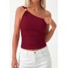 imagePRETTYGARDEN One Shoulder Going Out Tops for Women Trendy 2026 Summer Y2K Clothes Sleeveless Fitted Spring Fashion ShirtsBurgundy