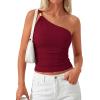 imagePRETTYGARDEN One Shoulder Going Out Tops for Women Trendy 2026 Summer Y2K Clothes Sleeveless Fitted Spring Fashion ShirtsBurgundy