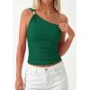 imagePRETTYGARDEN One Shoulder Going Out Tops for Women Trendy 2026 Summer Y2K Clothes Sleeveless Fitted Spring Fashion ShirtsGreen