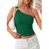imagePRETTYGARDEN One Shoulder Going Out Tops for Women Trendy 2026 Summer Y2K Clothes Sleeveless Fitted Spring Fashion ShirtsGreen
