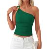 imagePRETTYGARDEN One Shoulder Going Out Tops for Women Trendy 2026 Summer Y2K Clothes Sleeveless Fitted Spring Fashion ShirtsGreen