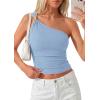 imagePRETTYGARDEN One Shoulder Going Out Tops for Women Trendy 2026 Summer Y2K Clothes Sleeveless Fitted Spring Fashion ShirtsLight Blue