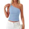 imagePRETTYGARDEN One Shoulder Going Out Tops for Women Trendy 2026 Summer Y2K Clothes Sleeveless Fitted Spring Fashion ShirtsLight Blue