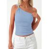 imagePRETTYGARDEN One Shoulder Going Out Tops for Women Trendy 2026 Summer Y2K Clothes Sleeveless Fitted Spring Fashion ShirtsLight Blue