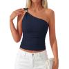 imagePRETTYGARDEN One Shoulder Going Out Tops for Women Trendy 2026 Summer Y2K Clothes Sleeveless Fitted Spring Fashion ShirtsNavy Blue