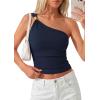 imagePRETTYGARDEN One Shoulder Going Out Tops for Women Trendy 2026 Summer Y2K Clothes Sleeveless Fitted Spring Fashion ShirtsNavy Blue