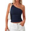 imagePRETTYGARDEN One Shoulder Going Out Tops for Women Trendy 2026 Summer Y2K Clothes Sleeveless Fitted Spring Fashion ShirtsNavy Blue